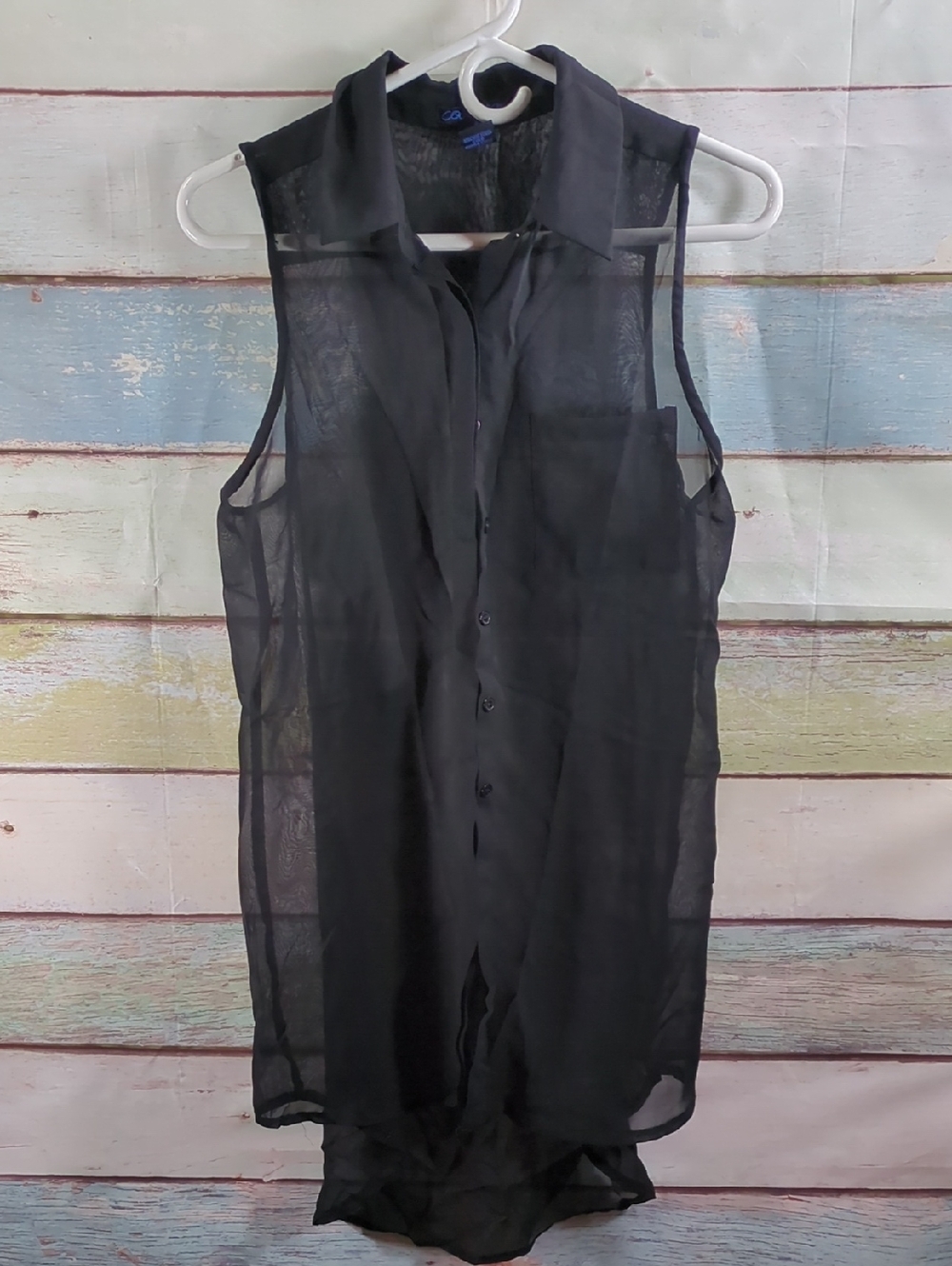 Cool Wear Sheer Black Sleeveless Button-Up Blouse